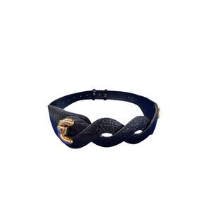 Vintage JULIUS RESNICK Black Leather Belt Women's size 33" Croc Print Old Money‎